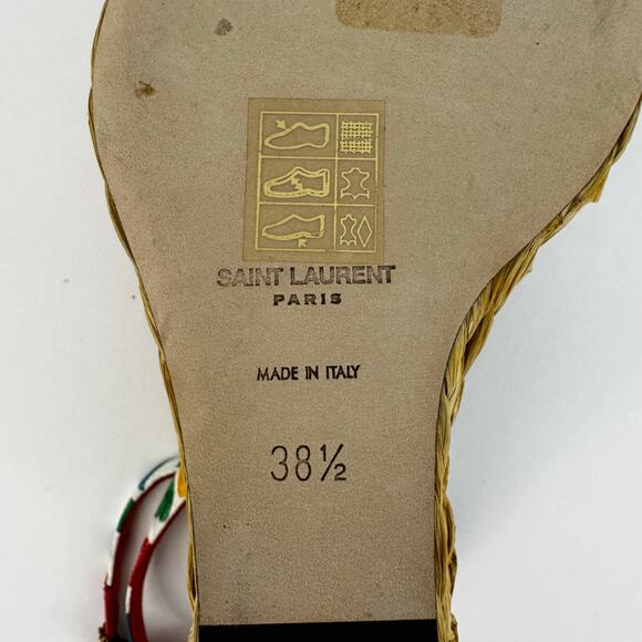 Saint Laurent Paloma Heart-Print Wedge Wicker Espadrilles Sandals 38.5 (US 8.5) - Picture 15 of 16